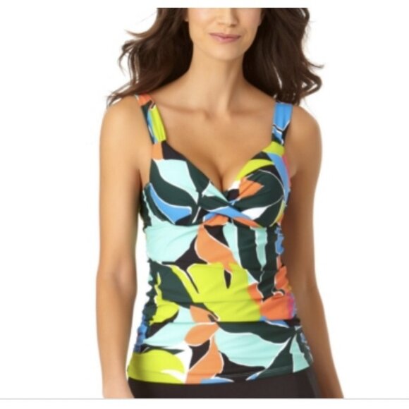 Anne Cole $74 Printed Twist Front Underwire Tankini Swim Top Size 34B/32C - Picture 1 of 6